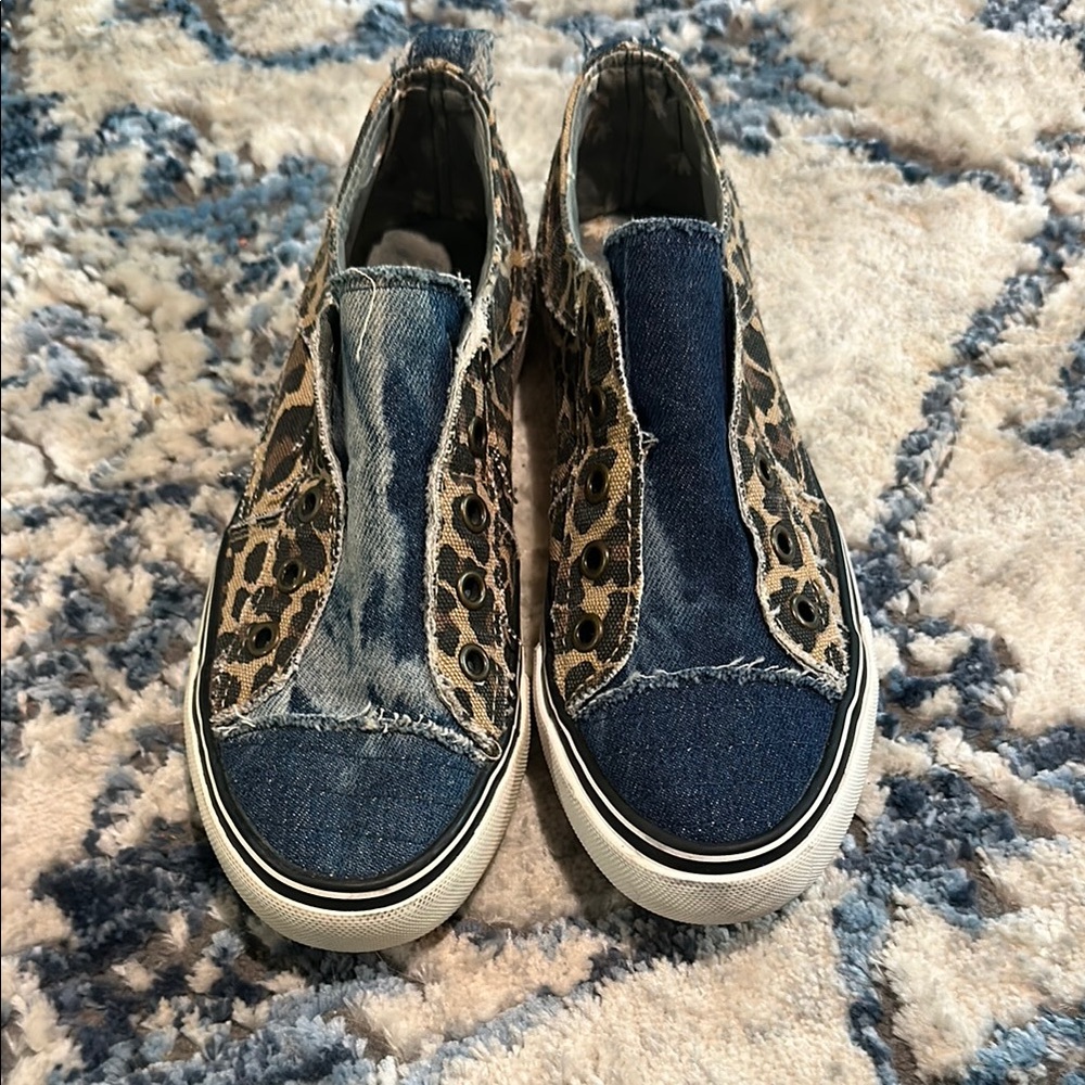 Blue and Brown Canvas Sneakers with Rubber Soles